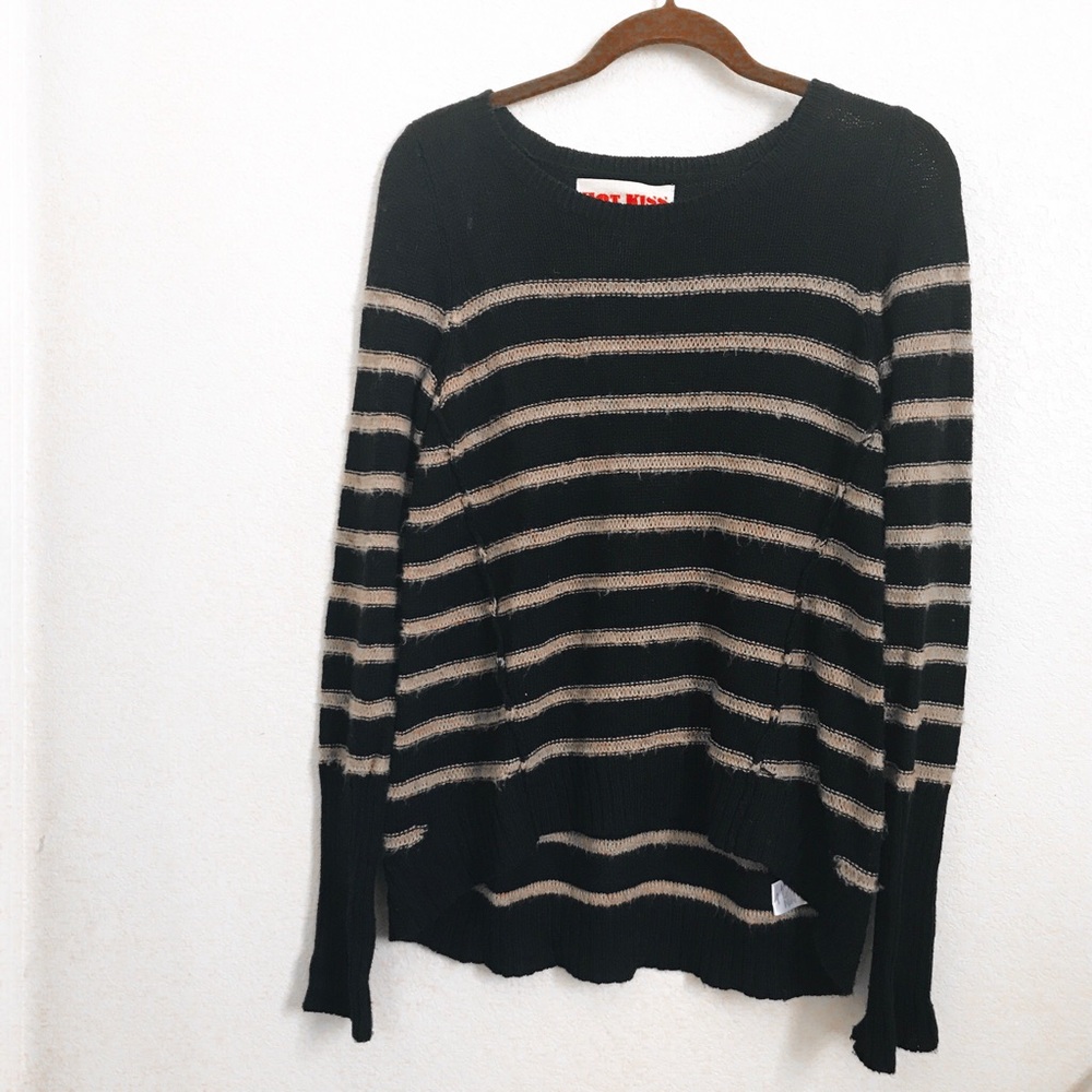 black and beige/tan striped sweater